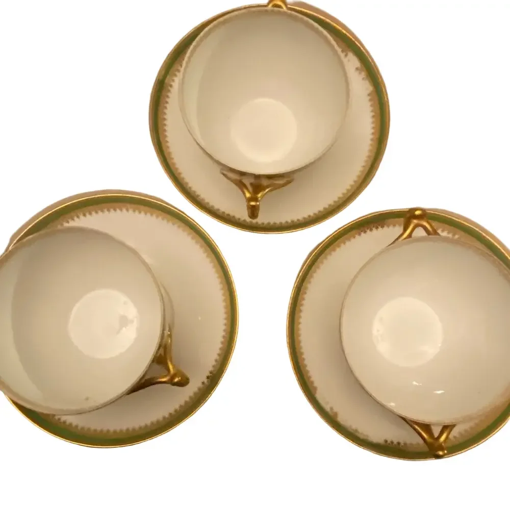 Haviland Gold and Green Bouillon Set 3